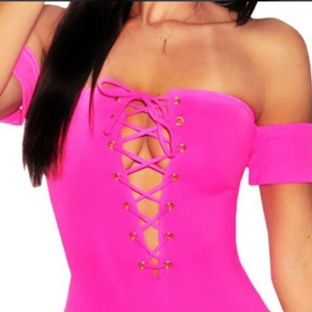 Hot Pink Sexy Swimsuit Swimwear Lace up New